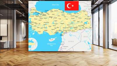 Turkey - map and flag – illustration Wall mural