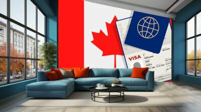 Visa to Canada and Passport. Canadian Flag Background. Vector illustration Wall mural