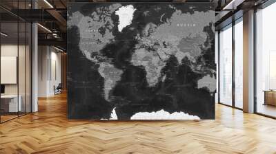 World Map - Black Dark Political - Vector Detailed Illustration Wall mural