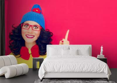 funny girl with index finger Wall mural