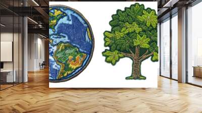 Save planet embroidered patch badge set on transparent background  Wall mural