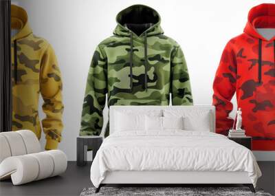 Set of fashion military print hoodie on isolated background. Wall mural