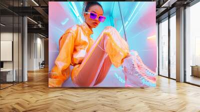 Stylish girl in clubbing outfit. Wall mural