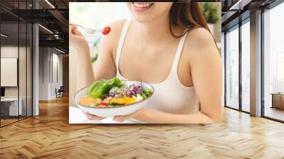 wellness lifestyles eat healthy food for good health concept, Close-up meal of vegan food have variety vegetable and raw freshness produce on the table. Wall mural