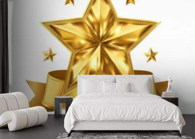 A large gold star with smaller stars surrounding it, with a gold ribbon banner below. Wall mural