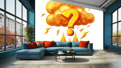 A stylized cloud with a question mark and lightning bolts, raining golden drops. Wall mural