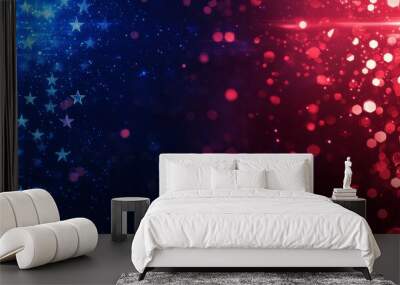 Abstract blue and red background with stars and bokeh lights.  Perfect for patriotic or celebratory designs. Wall mural