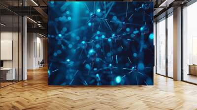 Abstract blue science background with interconnected nodes and lines, representing data, networking, and technology concepts. Wall mural