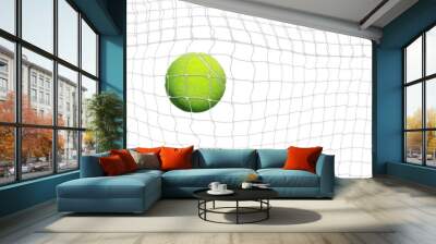 tennis ball into the net Isolated on a white background Wall mural