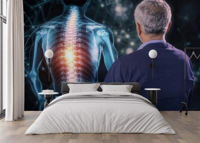 Doctor examining a patients spine with an xray, clinical setting, healthcare and diagnosis concept Wall mural