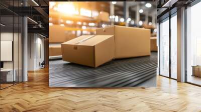 Ecommerce fulfillment center, packing stations, and shipping boxes in motion Wall mural