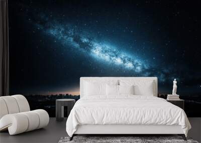 Stock chart displayed in the night sky over a city, symbolizing stock market influence on urban life, modern financial concept Wall mural