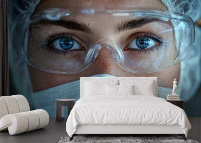 Close-up of a healthcare worker wearing protective eyewear Wall mural