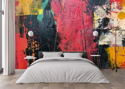 A captivating abstract painting with a focus on layered textures and bold color combinations. Wall mural