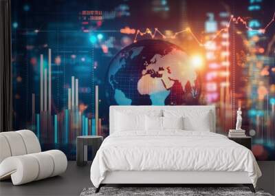 A digital rendering of economic growth, with rising bar charts Wall mural