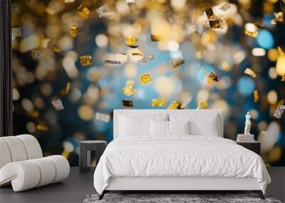 Imagine a grand gala with confetti in elegant colors like gold and silver being released as part of the celebration Wall mural