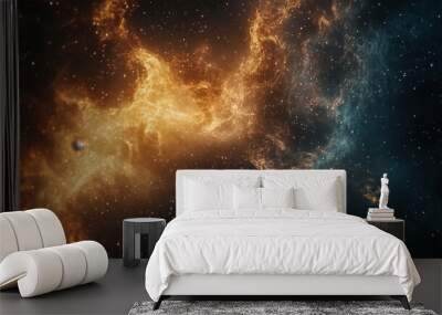 Picture an abstract concept of space with swirling nebulas and distant galaxies. Wall mural