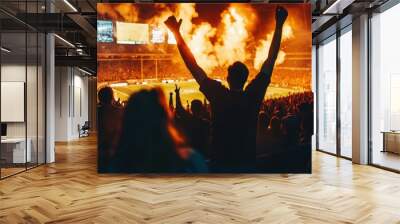 The game is intense, and the football energy is on fire. Fans are on the edge of their seats, cheering passionately as their favorite teams battle it out on the field. Wall mural