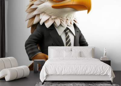 animal crossing of anthropomorphic Eagle as businessman, full body, standing on 2 legs, 3d character cartoon isolated on transparent background Wall mural