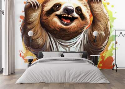 cute sloth full body illustration isolated on transparent background . Generative AI Wall mural