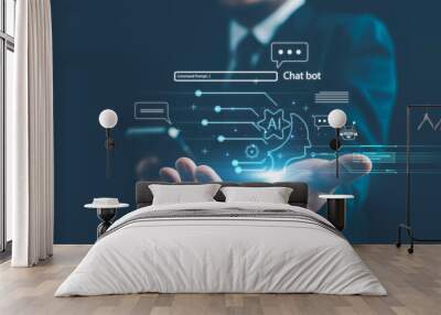 Chatbot Chat with AI, Ai tech, Digital chatbot, robot application, OpenAI generate. Artificial Intelligence. Using command prompt for generates something, Futuristic technology transformation. Wall mural