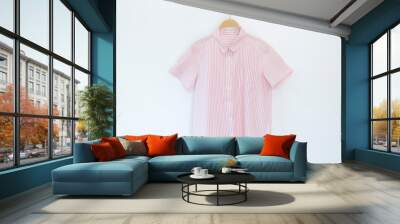 woman blouse with pink striped blouse cotton on white background. Wall mural