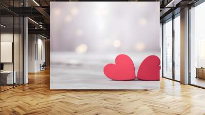 Couple Red Hearts On Gray background. Valentine's Day Concept. Copy Space For Text Wall mural