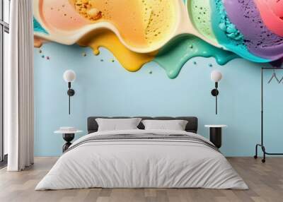 rainbow ice cream cone on pastel blue background. Wall mural