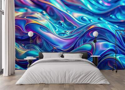 Blue holographic liquid background with vibrant colors and dynamic patterns, blue, holographic, liquid, background Wall mural