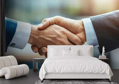 Attractive Businessman handshake for teamwork of business merger and acquisition,successful negotiate,job interview,two businessman shake hand,partnership and business deal concept Greeting deal. Wall mural