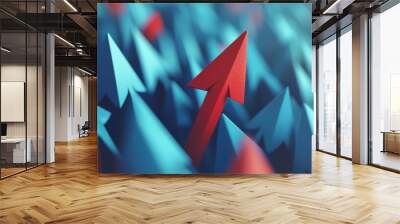 Business growth concept of Red Arrows pointing upward,uniqueness thinking,3d rendering,pointing upward,arrow up with different way, arrow stat financial graph,teamwork and courage concept. Wall mural