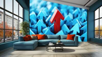 Business growth concept of Red Arrows pointing upward,uniqueness thinking,3d rendering,pointing upward,arrow up with different way, arrow stat financial graph,teamwork and courage concept. Wall mural