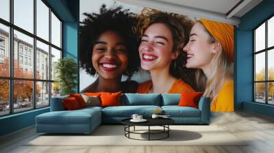 Multiracial ladies posing on studio background with Contour and Highlight makeup sample,healthy skin,collage for skin care concept,Professional Contouring face make-up over,Make up woman face. Wall mural