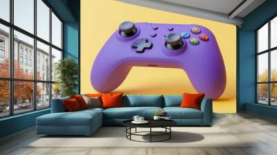 Set of Purple game joysticks gamepad isolated on a color background,video game,concept of playing games or watching TV,gamepad, joystick controller, entertainment gameplay symbol,3d rendering. Wall mural