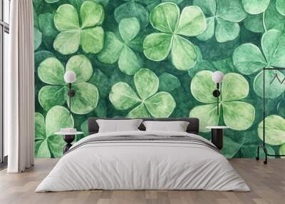 Watercolor clover isolated on white background, Lucky clover leaves with four leaf,Clover flowers background,Patricks day watercolor clipart,Spring flower pattern,St. Patrick s day seamless pattern. Wall mural