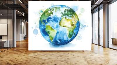 Watercolor hand painted planet Earth isolated on white background. Symbol of life,Environmental problems and environmental protection ecology,Hand drawn Globe watercolour paint,Earth Day. Wall mural