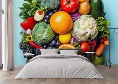 World food day concept with Globe and Various vegetables,world vegetable day,vegetable on the world,fresh different vegetable,vegan day,world food day,copy space. Wall mural