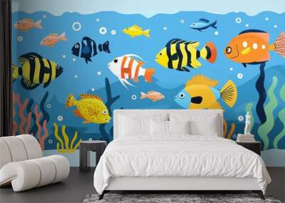 Aquarium fish flat design front view aquatic cartoon drawing analogous color scheme Wall mural