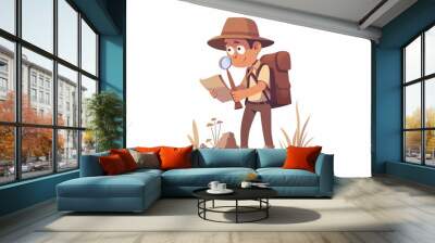 Junior archaeologist art flat design side view research theme animation Complementary Color Scheme Wall mural