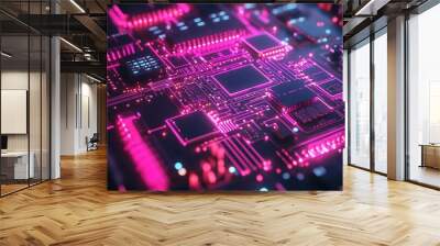 Abstract Pink Neon Circuit Board Design Wall mural