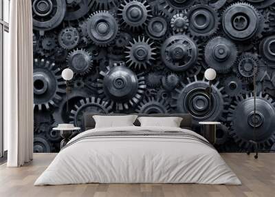 Interlocking Metal Cogs and Gears   Abstract Industrial Machine Texture Wall mural