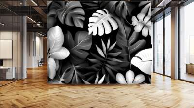 Monochrome Tropical Leaf Pattern  Seamless Texture  Digital Art Wall mural