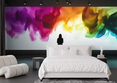 Silhouette Woman Viewing Colorful Abstract Art Projection Wall mural