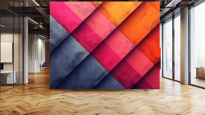 Vibrant abstract background featuring geometric patterns with bold colors like pink, orange, and blue, creating a modern design. Wall mural