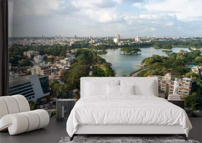 Aerial Landscape Bangalore Skyscrappers with  Large Lake in the Foreground Wall mural