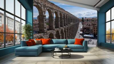 Portrait View of te Segovia Aquaduct with Cloudy Skies Wall mural