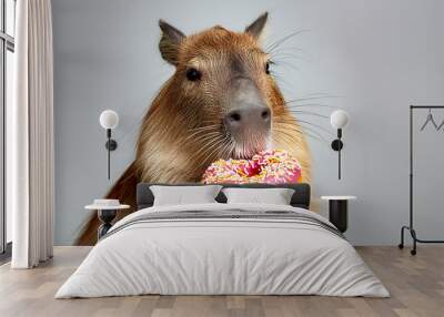 Capybara Indulging in Delicious Donuts Wall mural