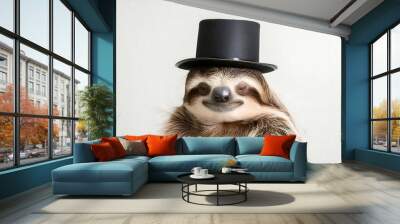 Charming Sloth Wearing a Silk Top Hat Wall mural