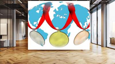 three medal on globe background Wall mural