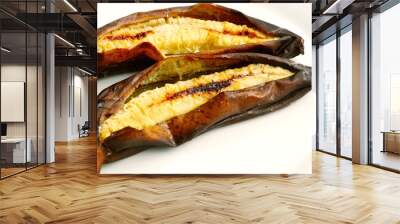 Cavendish Bananas grilled on white dish with wooden background Wall mural